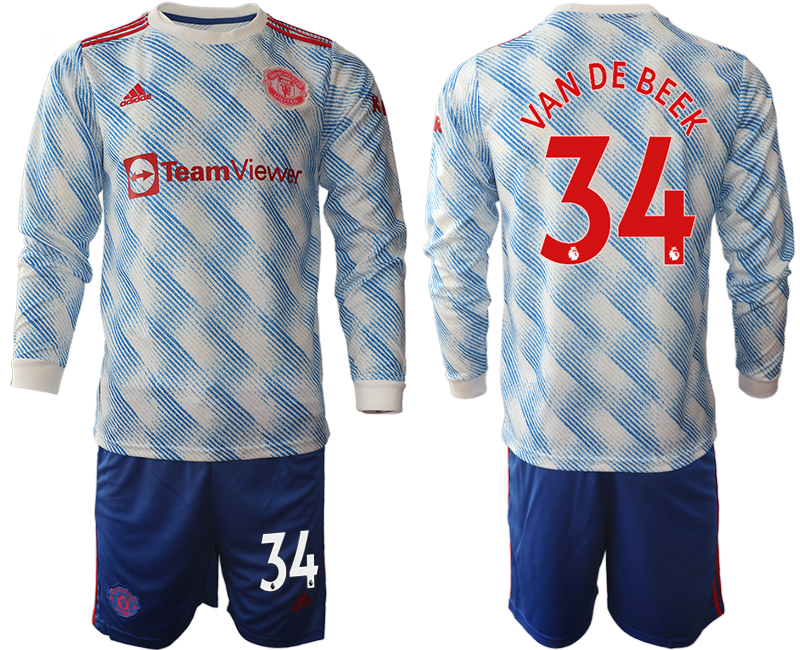 Men 2021-2022 Club Manchester united away blue Long Sleeve #34 Soccer Jersey->manchester united jersey->Soccer Club Jersey